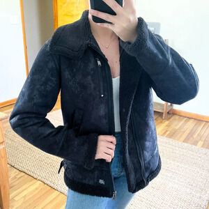 Sixth June Black Faux Shearling Bohemian Full Zip Heavy Moto Jacket M